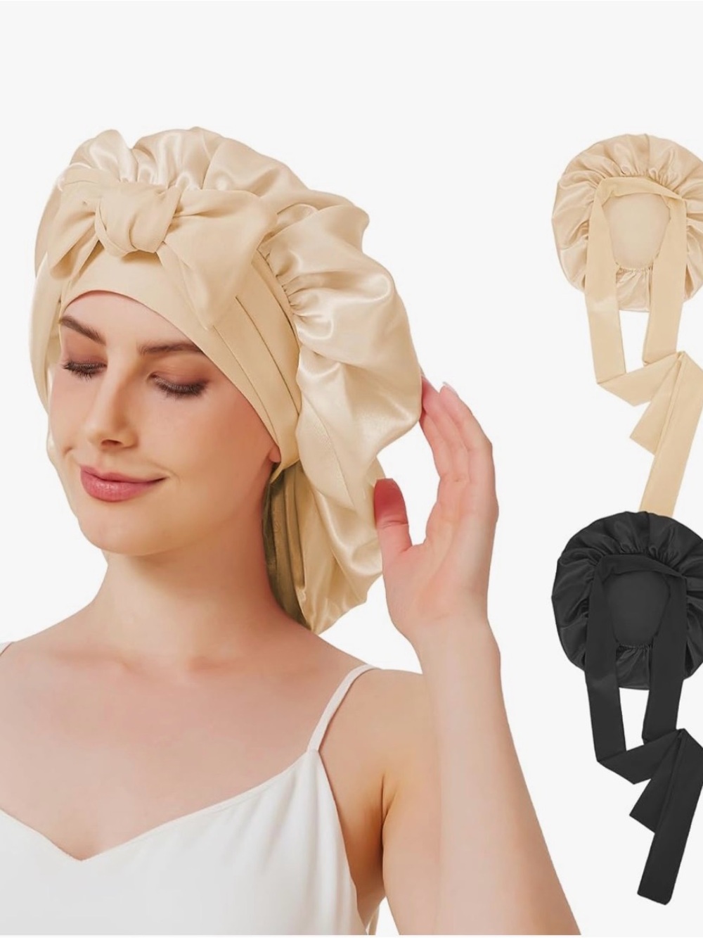 Silk Satin Bonnet Cap (Black & Gold)